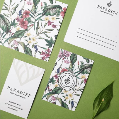 Логотип и фирменный стиль для цветочного магазина “Paradise”